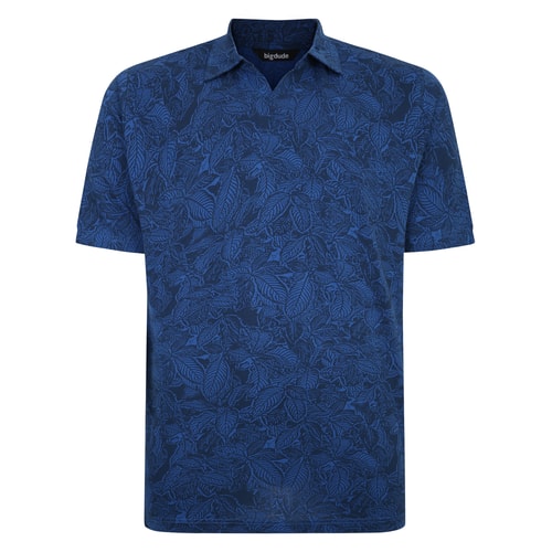 Bigdude Floral Print Relaxed Collar Polo Shirt Deep Blue